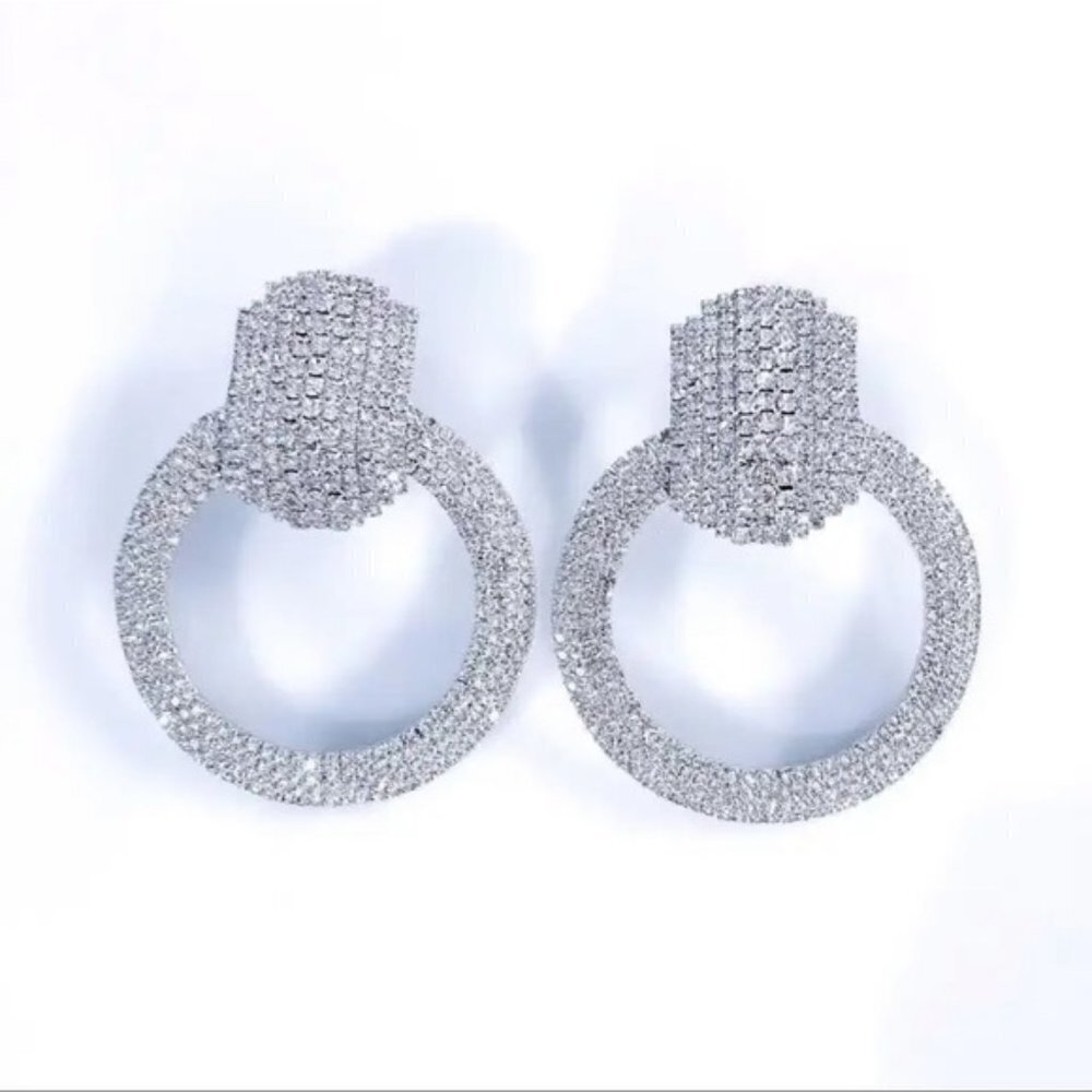 Circle Rhinestone Earrings Shiny Crystal Fashion Earrings